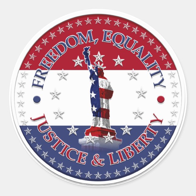 Sticker Rond Statue de la liberté LIBERTÉ, ÉGALITÉ, JUSTICE, LI (Devant)