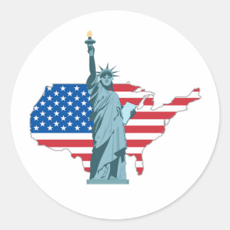 Sticker Rond Statue de la Liberté & USA Carte -