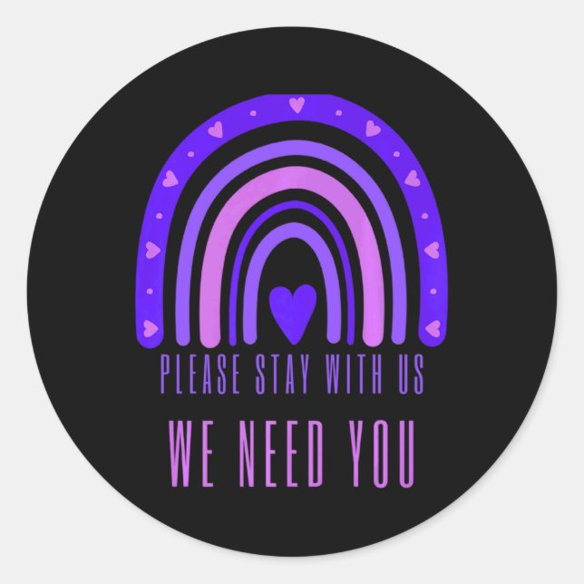 Sticker Rond Stay With Us Rainbow 988 Suicide Prevention  (Devant)