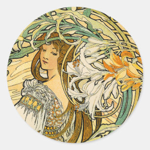 Sticker Rond Stcker : Mucha - Langue des Fleurs