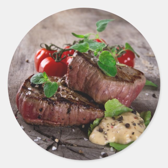 Sticker Rond Steaks grillés au barbecue avec herbes fraîches et (Devant)