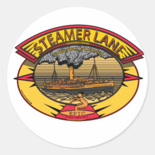STICKER ROND STEAMERS LANE PÈRE NOËL CRUZ CA.