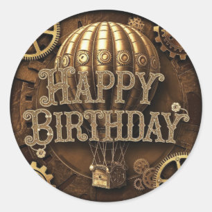 Sticker Rond Steampunk Aventure Design d'anniversaire