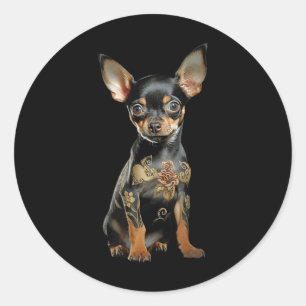 Sticker Rond Steampunk Chihuahua Ink Tat Art Tattoo Artiste Pup