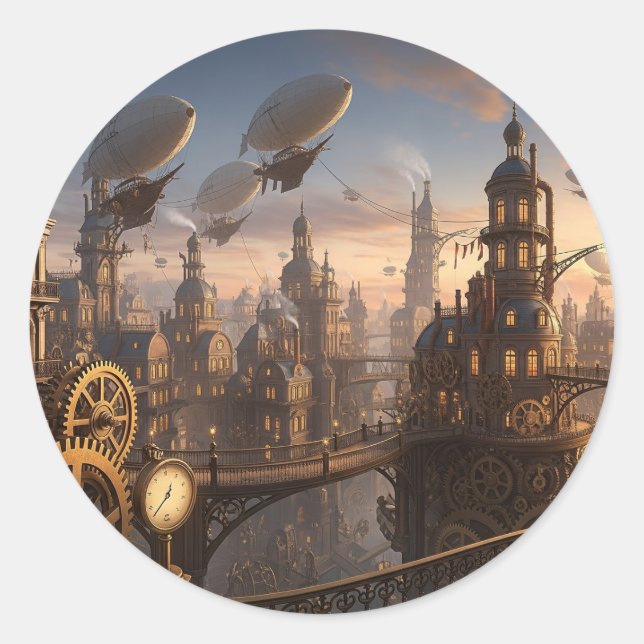 Sticker Rond Steampunk Clockwork City (Devant)
