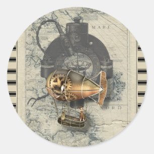 Sticker Rond Steampunk Dirigible Balloon