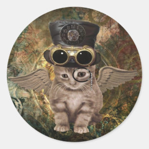 Sticker Rond Steampunk Kitty