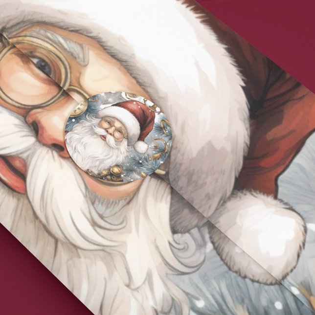 Sticker Rond Steampunk Santa Claus Horloge Travail et arbres ne (Steampunk Santa Claus with clockwork and snowy trees for the Christmas holidays sticker)