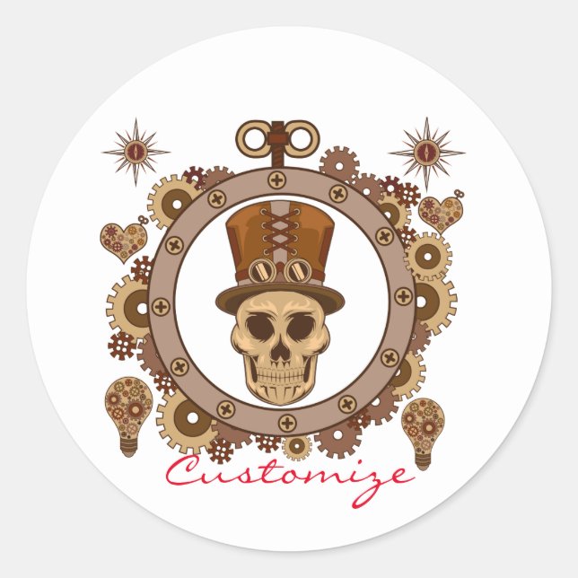 Sticker Rond Steampunk Thème Top Hat Skull Thunder_Cove (Devant)