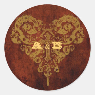 Sticker Rond Steampunk victorien (Coeur et Croix) Favoriser le 