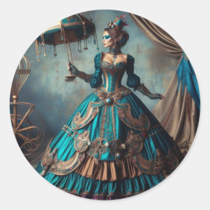 Sticker Rond Steampunk Vintage Victorian Lady Circus