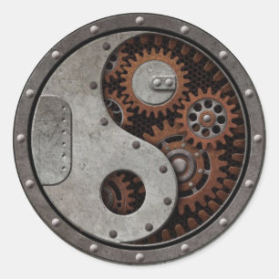 Sticker Rond Steampunk Yin Yang