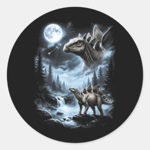 Sticker Rond Stégosaure Hurle à la Lune 90s Rétro Dinosaure