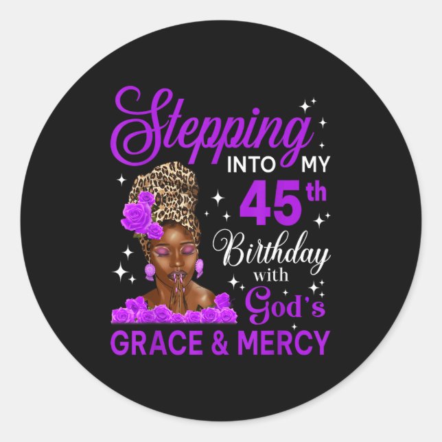 Sticker Rond Stepng Into My 45th Birthday Headwrap Black Woman  (Devant)