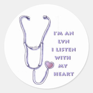 Sticker Rond Stethoscope Coeur LVN Infirmière