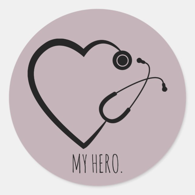 STICKER ROND STETHOSCOPE HEARTBEAT NURSE RN DOCTOR HERO (Devant)