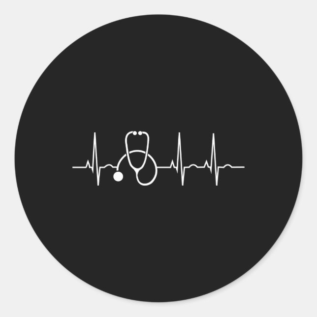 Sticker Rond Stethoscope Hebeat Ekg Infirmière Docteur Médicale (Devant)