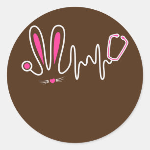 Sticker Rond Stethoscope Lapin de Pâques Infirmière Docteur OEu