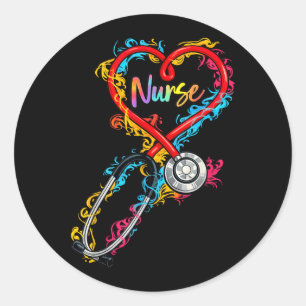 Sticker Rond Stéthoscope médical d'art infirmière coloré coeur