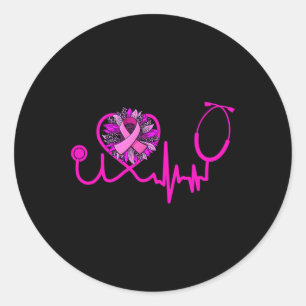 Sticker Rond Stéthoscope Ruban rose Conscience du cancer du sei