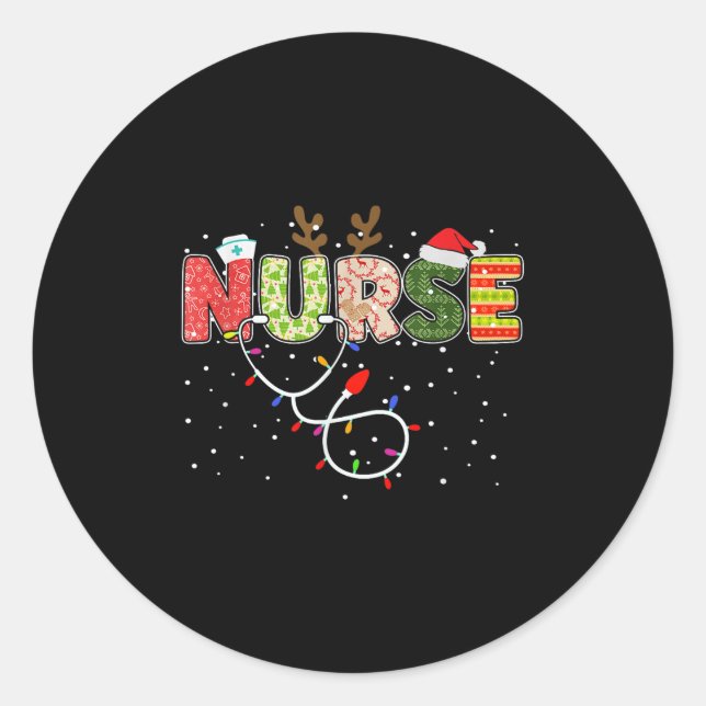 Sticker Rond Stethoscope Santa Hat Reindeer Xmas Christmas Nurs (Devant)