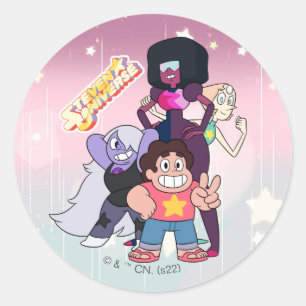 Sticker Rond Steven Universe   Pose du groupe Crystal Gem