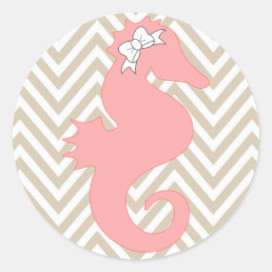 Sticker Rond Stick Baby shower à thème Pink Seahorse Beach