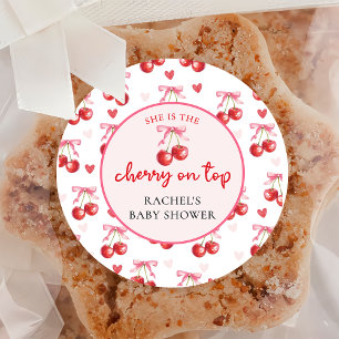 Sticker Rond Stick Baby shower cerise rose Coquette