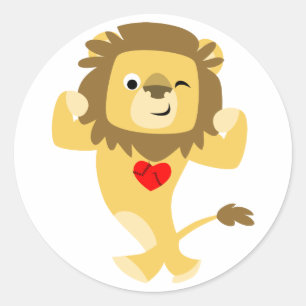 Sticker Rond Stick Cartoon Lion Coeur mignon
