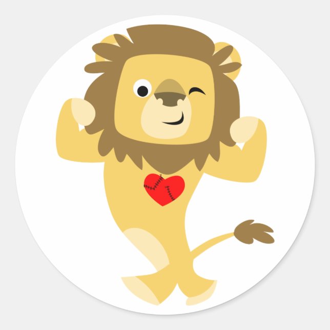 Sticker Rond Stick Cartoon Lion Coeur mignon (Devant)