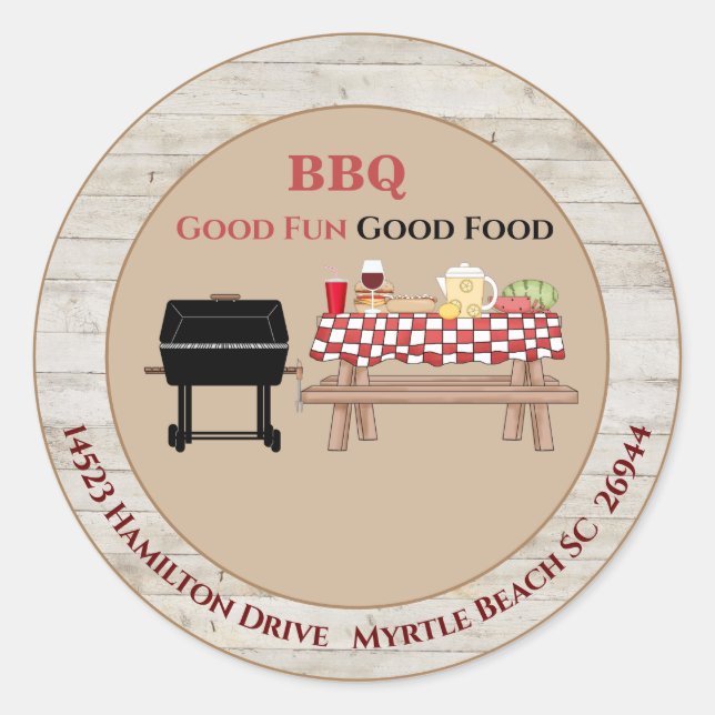 Sticker Rond Stick d'adresse de grill Picnic BBBQ (Devant)