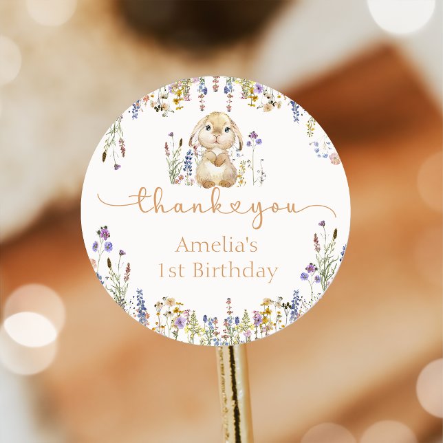 Sticker Rond Stick d'anniversaire du lapin fleur sauvage (Créateur téléchargé)