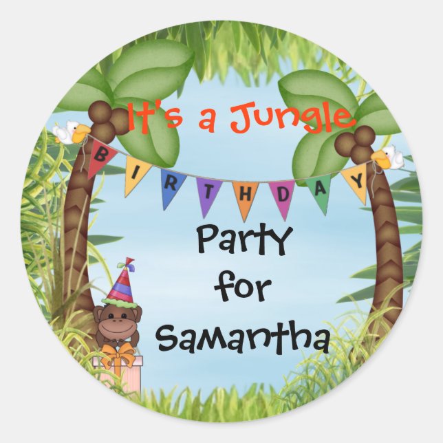 Sticker Rond Stick d'anniversaire du singe Jungle Safari (Devant)