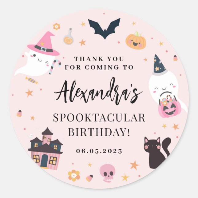 Sticker Rond Stick d'anniversaire rose Éffrayant Halloween (Devant)