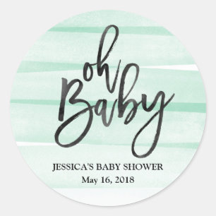 Sticker Rond Stick de Baby shower de l'aquarelle de la menthe