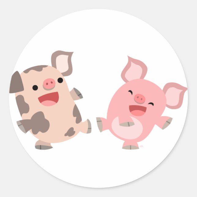 Sticker Rond Stick de cochons de dessin animé mignon (Devant)