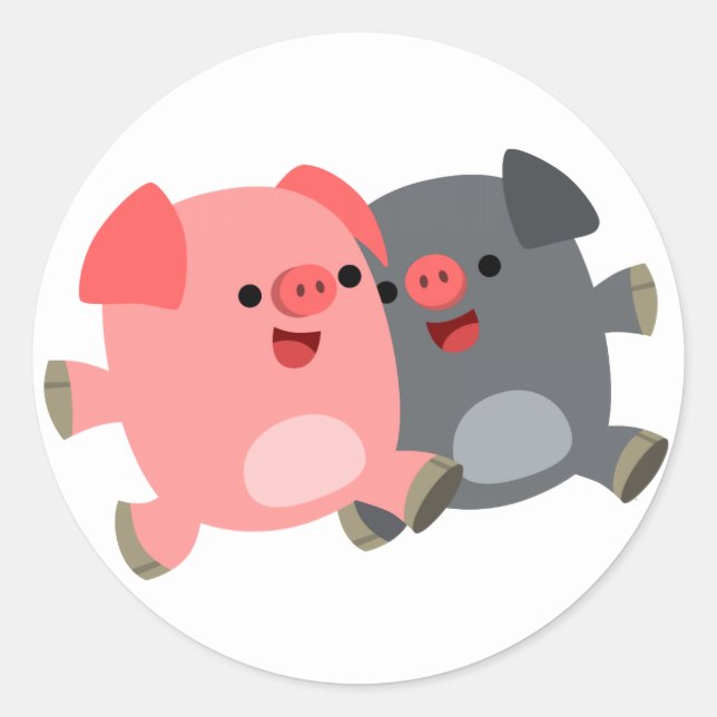 Sticker Rond Stick de cochons de dessin blanc et noir (Devant)