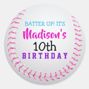 Sticker Rond Stick de fête d'anniversaire de BASEBALL ROSE