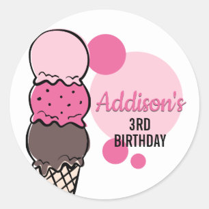 Sticker Rond Stick de fête d'anniversaire de la crème glacée
