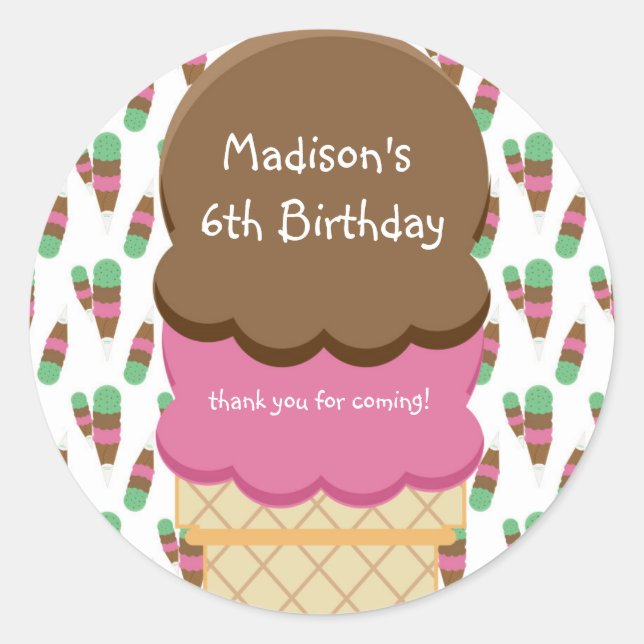 Sticker Rond Stick de fête d'anniversaire de la crème glacée cô (Devant)