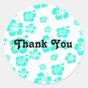 Sticker Rond Stick de fête florale blanc et aqua Hibiscus