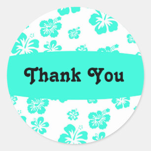 Sticker Rond Stick de fête florale blanc et aqua Hibiscus
