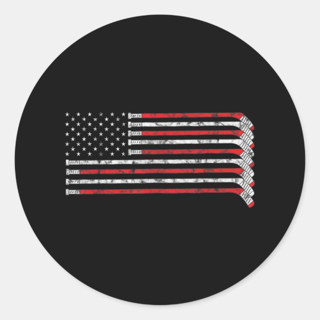 Sticker Rond Stick de hockey États-Unis Drapeau Joueur de hocke (Devant)