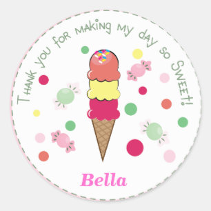 Sticker Rond Stick de la crème glacée rose pâle