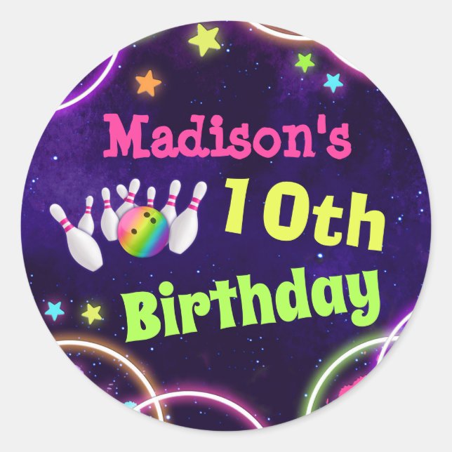 Sticker Rond Stick de la fête d'anniversaire de Bowling (Devant)
