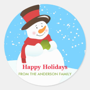 Sticker Rond Stick de Noël de Noël de bonhomme de neige mignon