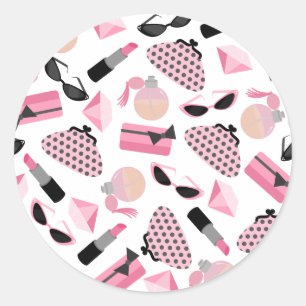 Sticker Rond Stick de parfum en bâton à lèvres rose et noir