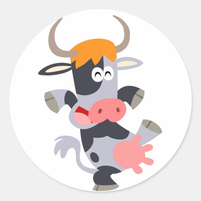 Sticker Rond Stick de vache caricaturiste mignon (Devant)