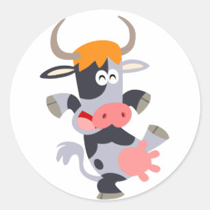 Sticker Rond Stick de vache caricaturiste mignon