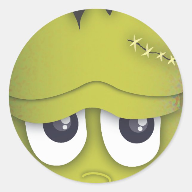Sticker Rond Stick éffrayant Mignonne Green Monster Head Hallow (Devant)